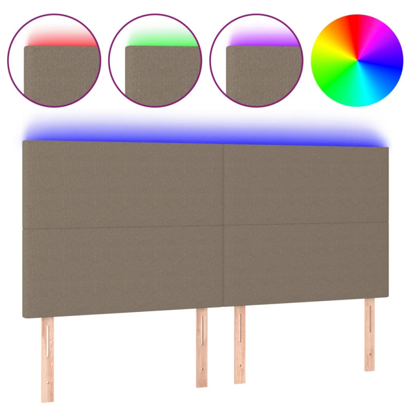 Zagłówek do łóżka z LED, taupe, 160x5x118/128 cm, tkanina