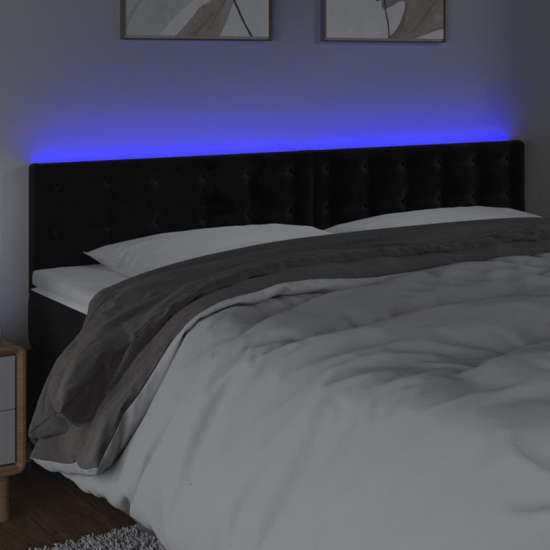 Zagłówek do łóżka z LED, czarny, 200x5x78/88 cm, aksamit