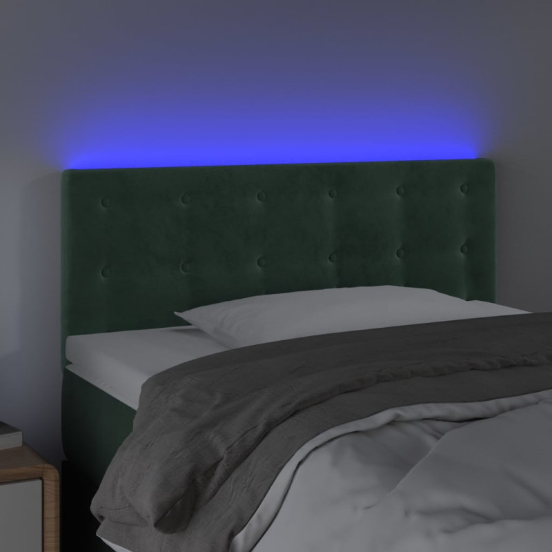 Zagłówek do łóżka z LED, ciemnozielony, 90x5x78/88 cm, aksamit