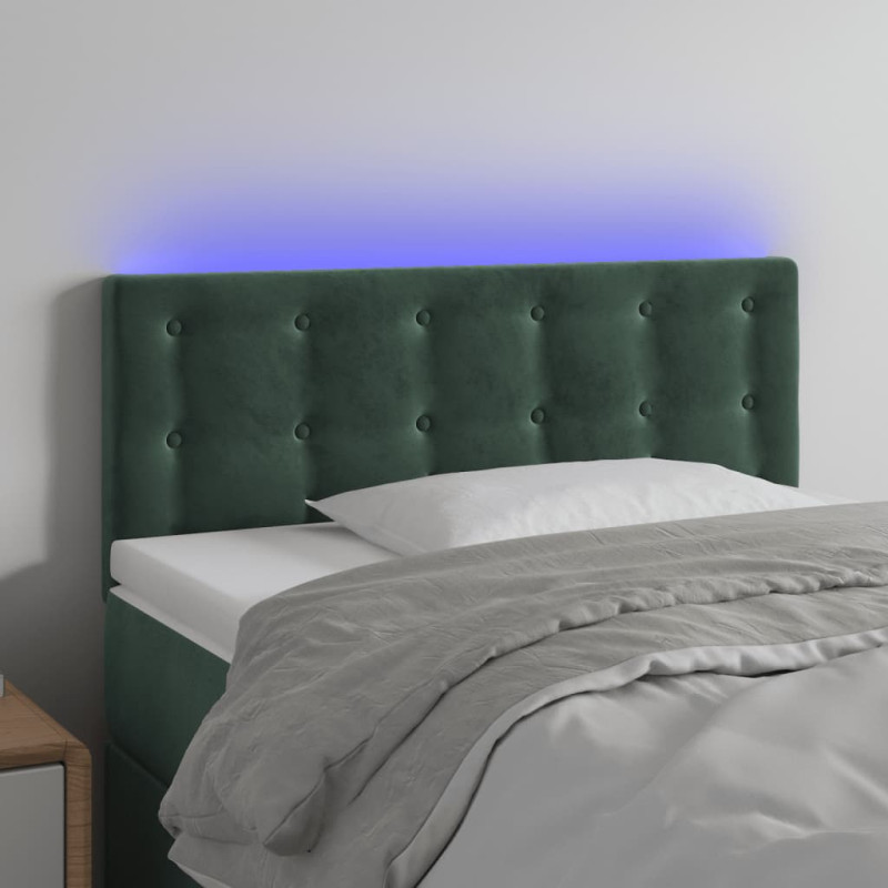Zagłówek do łóżka z LED, ciemnozielony, 100x5x78/88 cm, aksamit