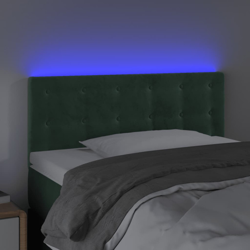 Zagłówek do łóżka z LED, ciemnozielony, 100x5x78/88 cm, aksamit
