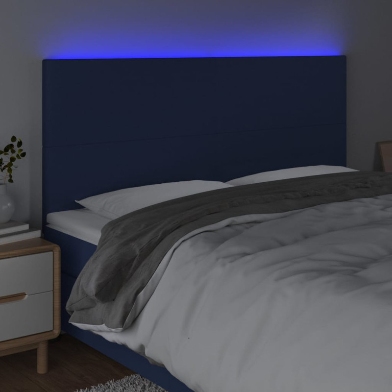 Zagłówek do łóżka z LED, niebieski, 160x5x118/128 cm, tkanina