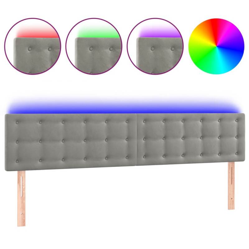 Zagłówek do łóżka z LED, jasnoszary, 160x5x78/88 cm, aksamit