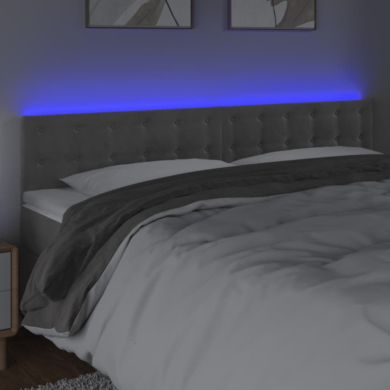 Zagłówek do łóżka z LED, jasnoszary, 160x5x78/88 cm, aksamit