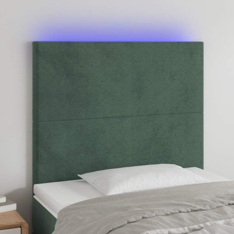Zagłówek do łóżka z LED, ciemnozielony, 80x5x118/128cm, aksamit