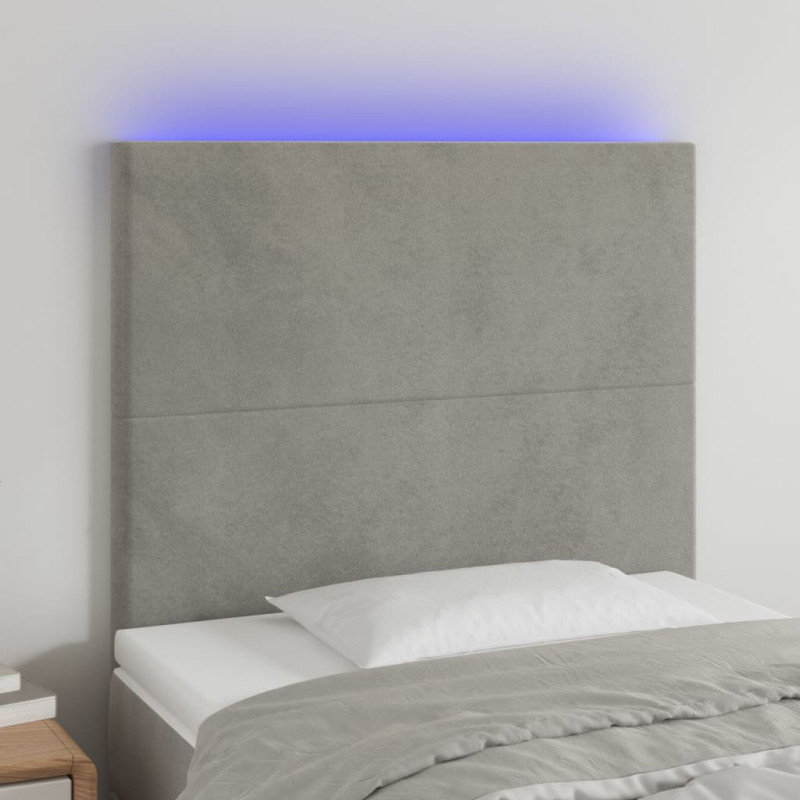 Zagłówek do łóżka z LED, jasnoszary, 90x5x118/128 cm, aksamit