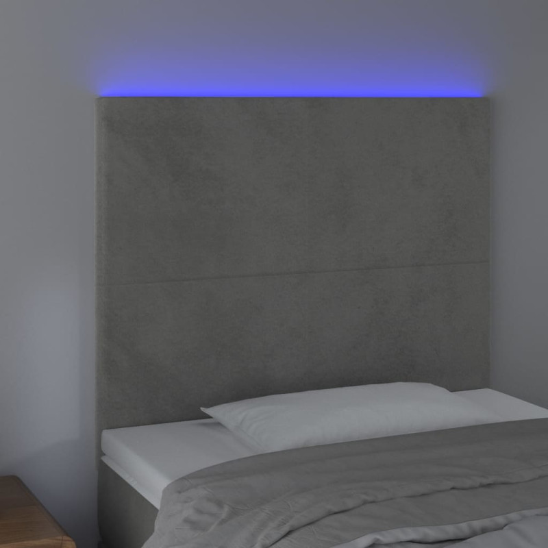 Zagłówek do łóżka z LED, jasnoszary, 90x5x118/128 cm, aksamit