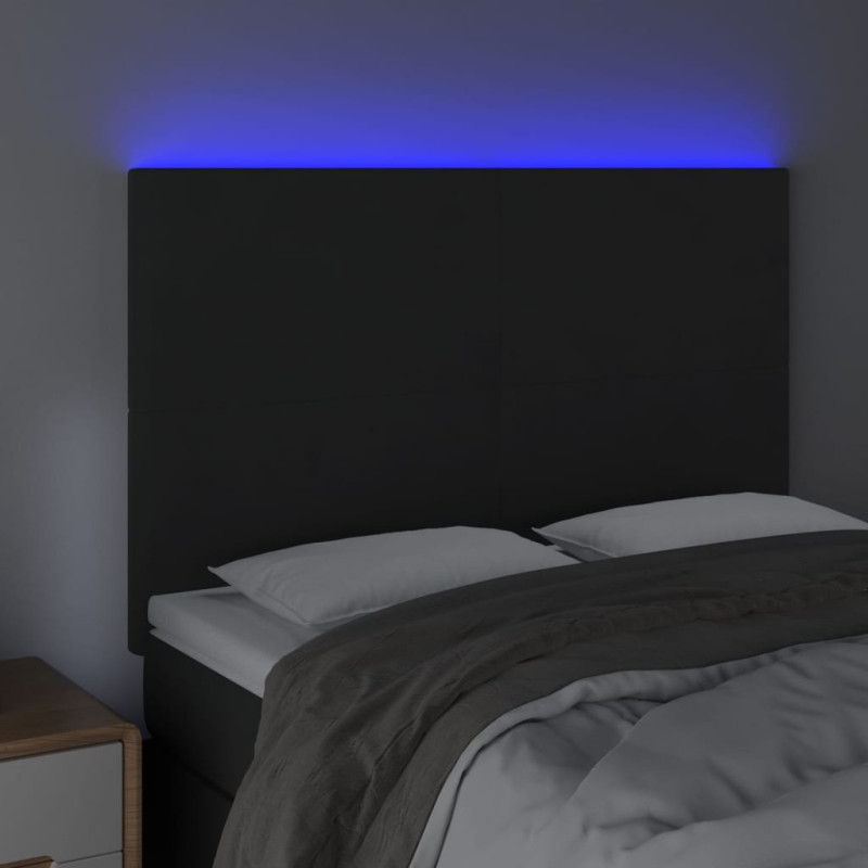 Zagłówek do łóżka z LED, czarny, 144x5x118/128 cm, aksamit