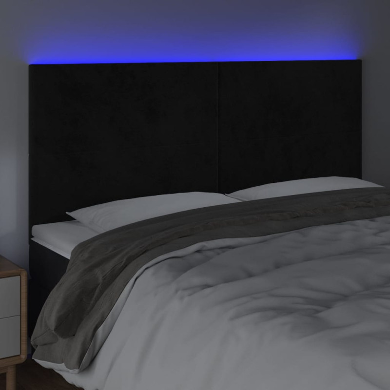 Zagłówek do łóżka z LED, czarny, 200x5x118/128 cm, aksamit