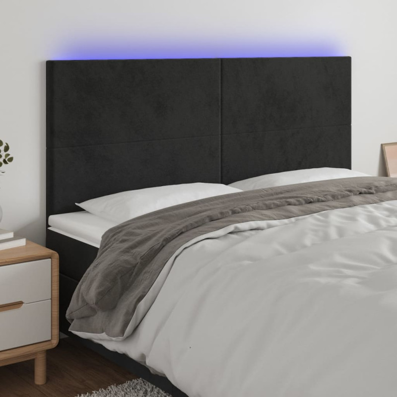 Zagłówek do łóżka z LED, czarny, 180x5x118/128 cm, aksamit