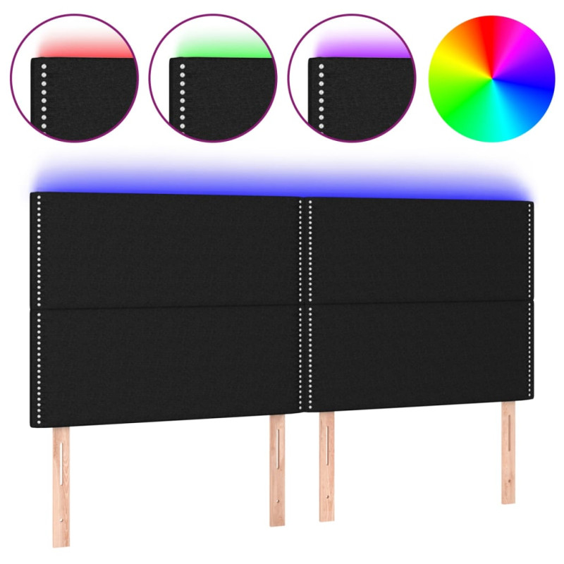 Zagłówek do łóżka z LED, czarny, 200x5x118/128 cm, tkanina