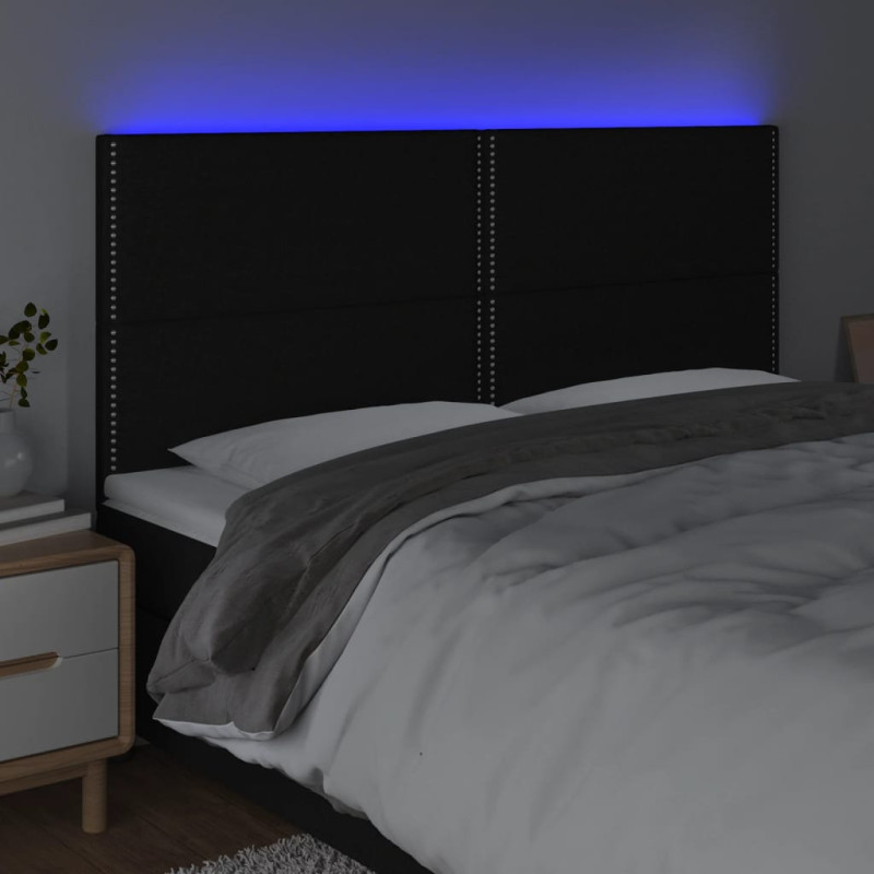 Zagłówek do łóżka z LED, czarny, 200x5x118/128 cm, tkanina
