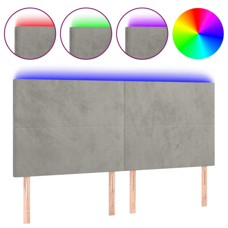 Zagłówek do łóżka z LED, jasnoszary, 180x5x118/128 cm, aksamit