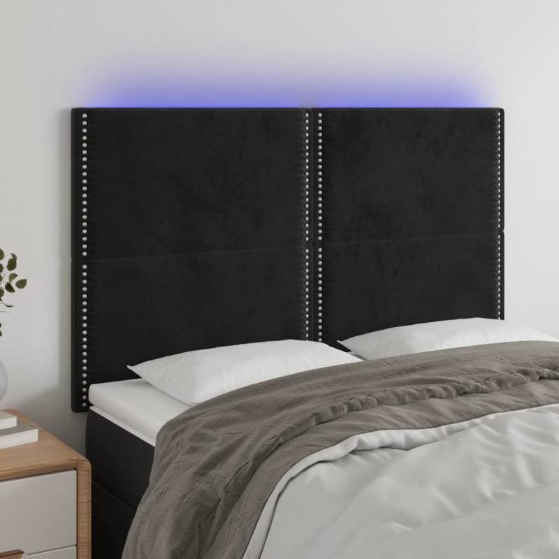Zagłówek do łóżka z LED, czarny, 144x5x118/128 cm, aksamit