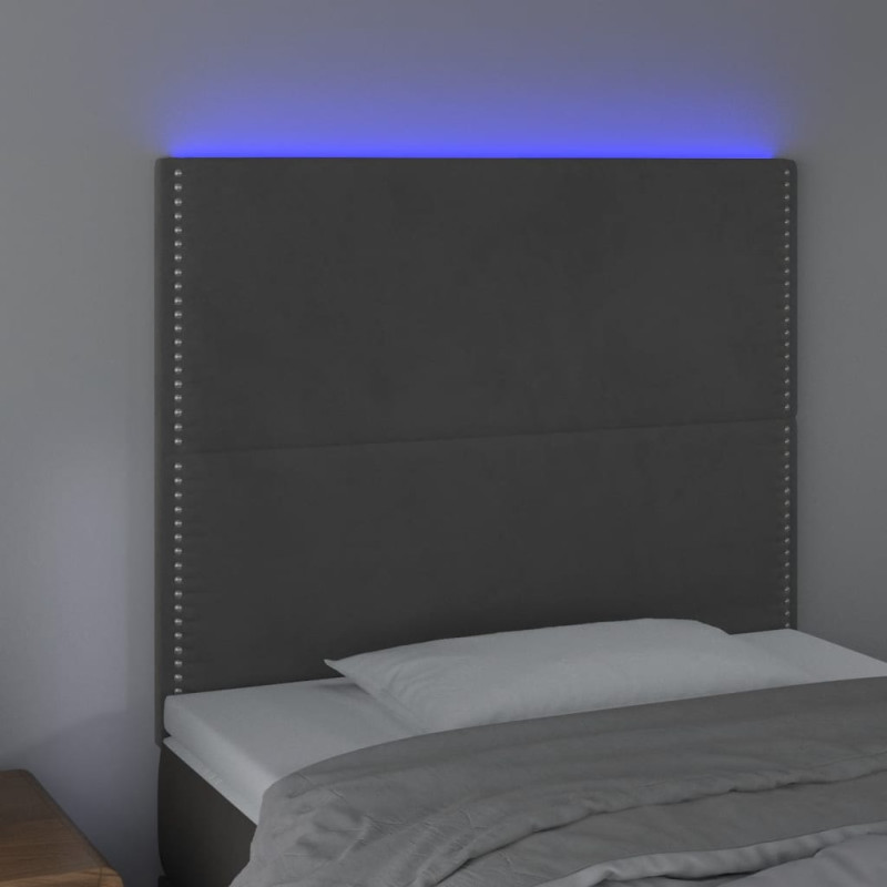 Zagłówek do łóżka z LED, ciemnoszary, 80x5x118/128 cm, aksamit