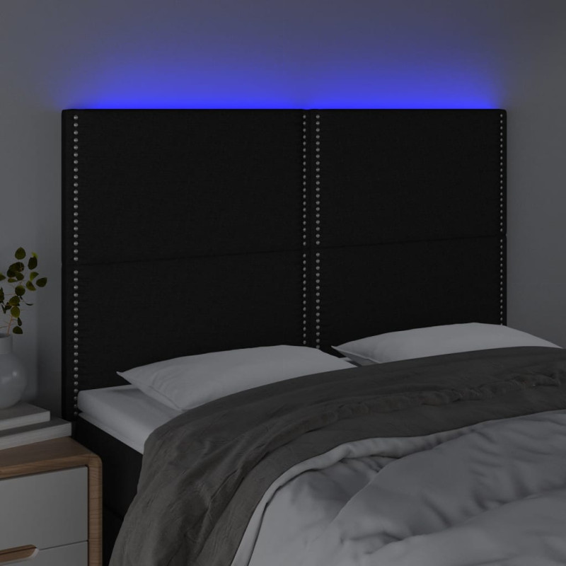 Zagłówek do łóżka z LED, czarny, 144x5x118/128 cm, tkanina