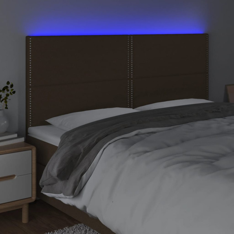 Zagłówek do łóżka z LED ciemnobrązowy 180x5x118/128 cm tkanina