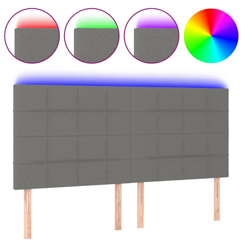 Zagłówek do łóżka z LED, ciemnoszary, 180x5x118/128 cm, tkanina