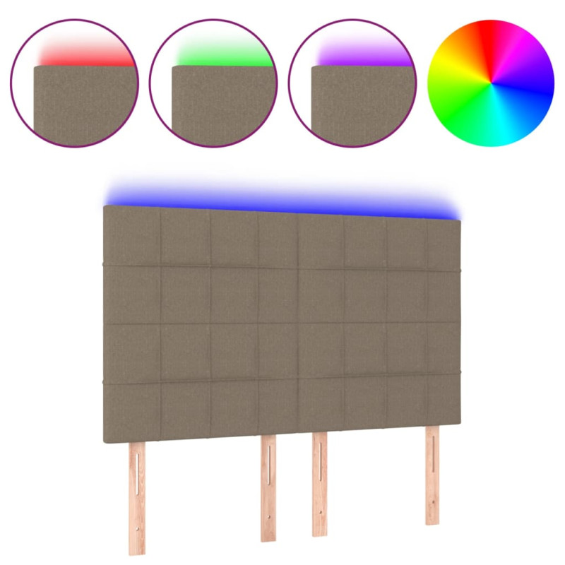 Zagłówek do łóżka z LED, taupe, 144x5x118/128 cm, tkanina