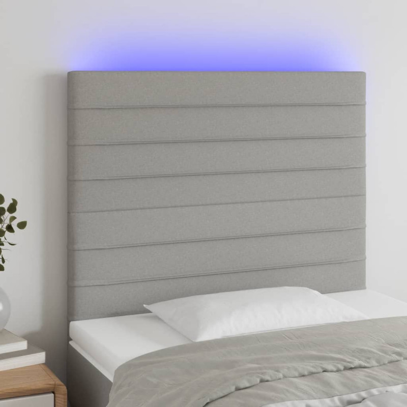 Zagłówek do łóżka z LED, jasnoszary, 100x5x118/128 cm, tkanina