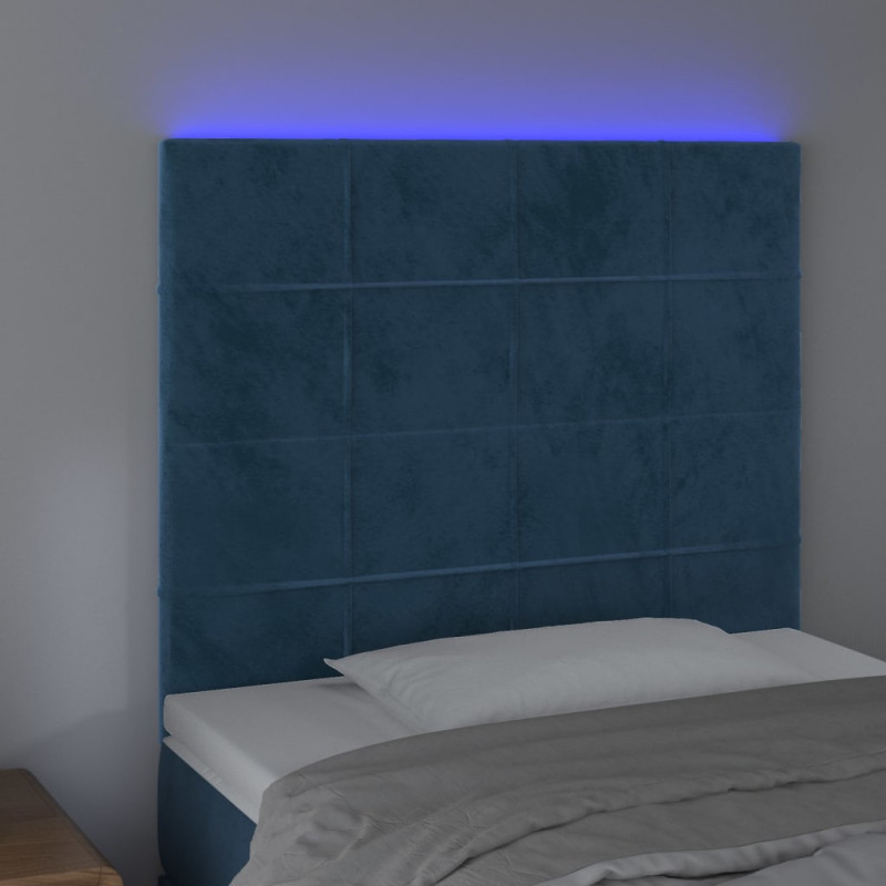 Zagłówek do łóżka z LED, ciemnoniebieski, 80x5x118/128 cm