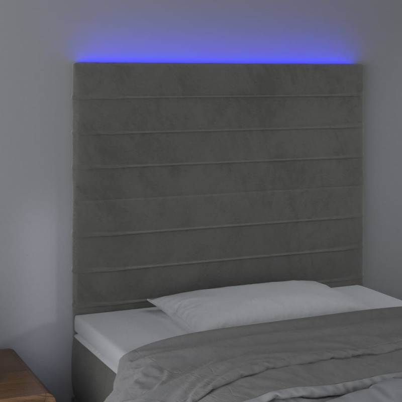 Zagłówek do łóżka z LED, jasnoszary, 80x5x118/128 cm, aksamit