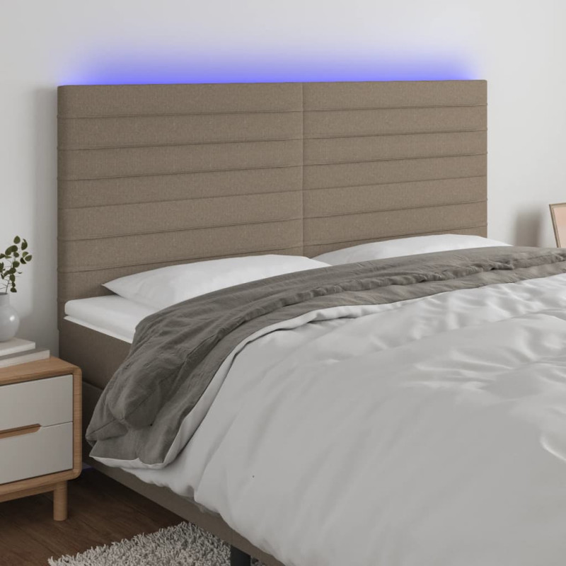 Zagłówek do łóżka z LED, taupe, 180x5x118/128 cm, tkanina