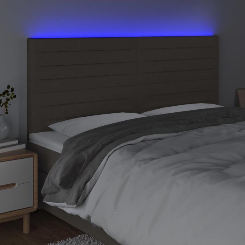 Zagłówek do łóżka z LED, taupe, 180x5x118/128 cm, tkanina