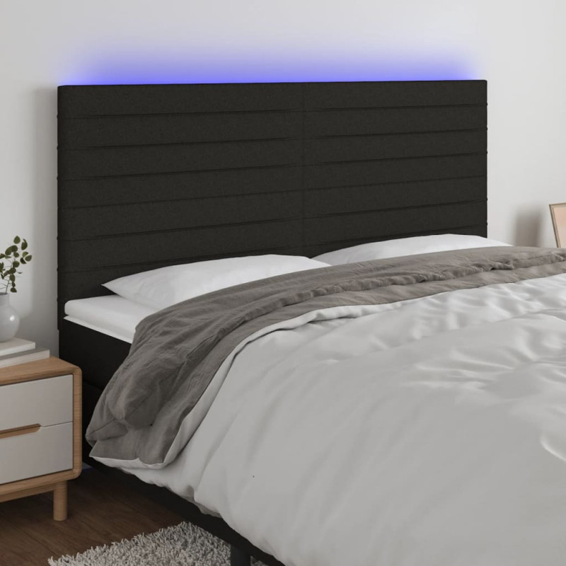 Zagłówek do łóżka z LED, czarny, 180x5x118/128 cm, tkanina