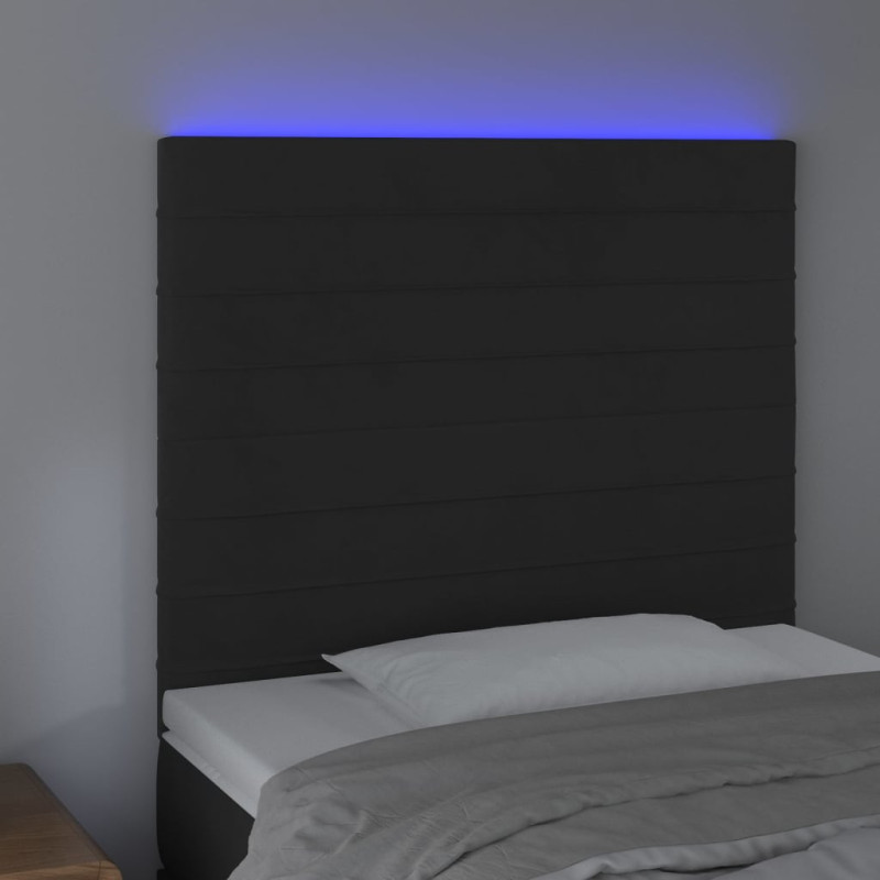Zagłówek do łóżka z LED, czarny, 80x5x118/128 cm, aksamit