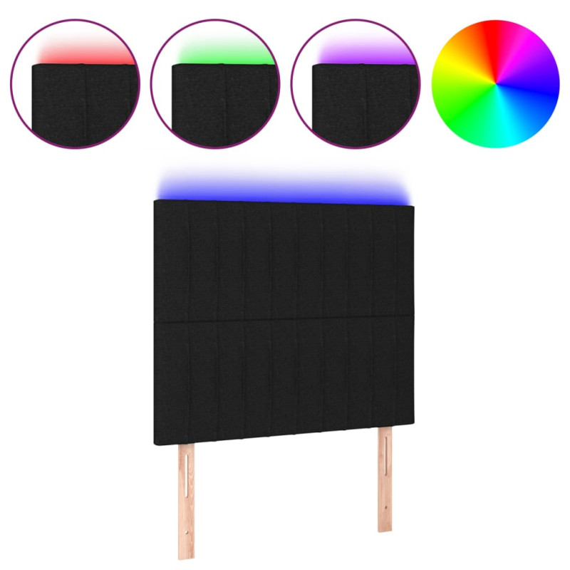 Zagłówek do łóżka z LED, czarny, 90x5x118/128 cm, tkanina