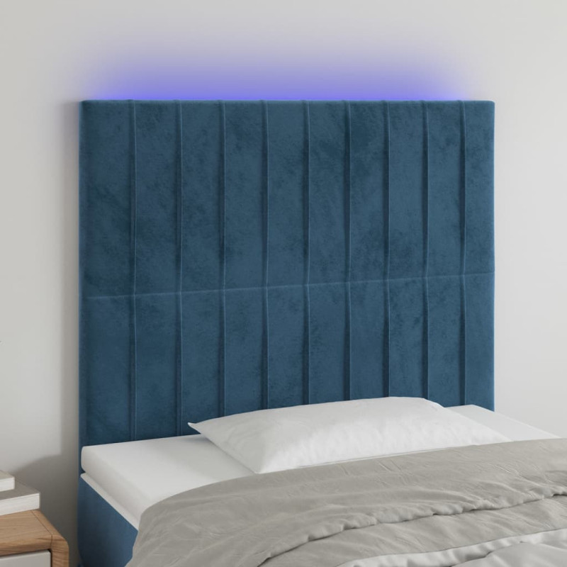 Zagłówek do łóżka z LED, ciemnoniebieski, 100x5x118/128 cm