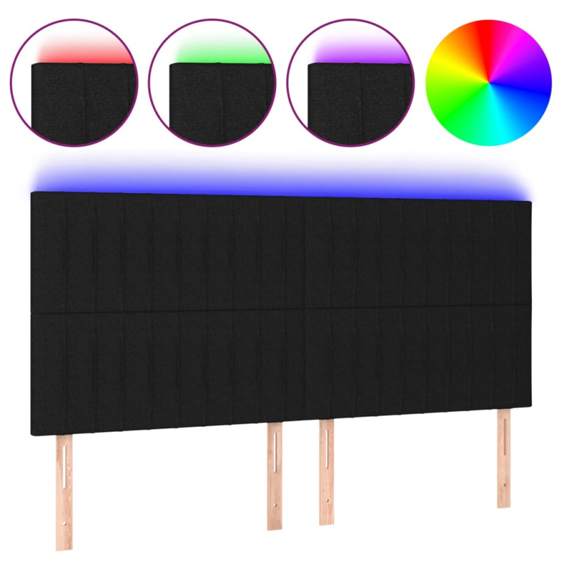Zagłówek do łóżka z LED, czarny, 180x5x118/128 cm, tkanina