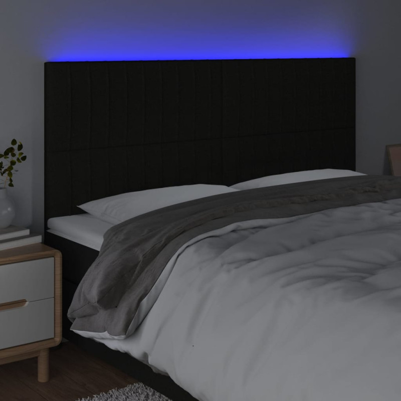 Zagłówek do łóżka z LED, czarny, 180x5x118/128 cm, tkanina