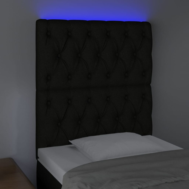 Zagłówek do łóżka z LED, czarny, 80x7x118/128 cm, tkanina
