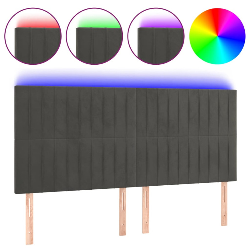 Zagłówek do łóżka z LED, ciemnoszary, 200x5x118/128 cm, aksamit