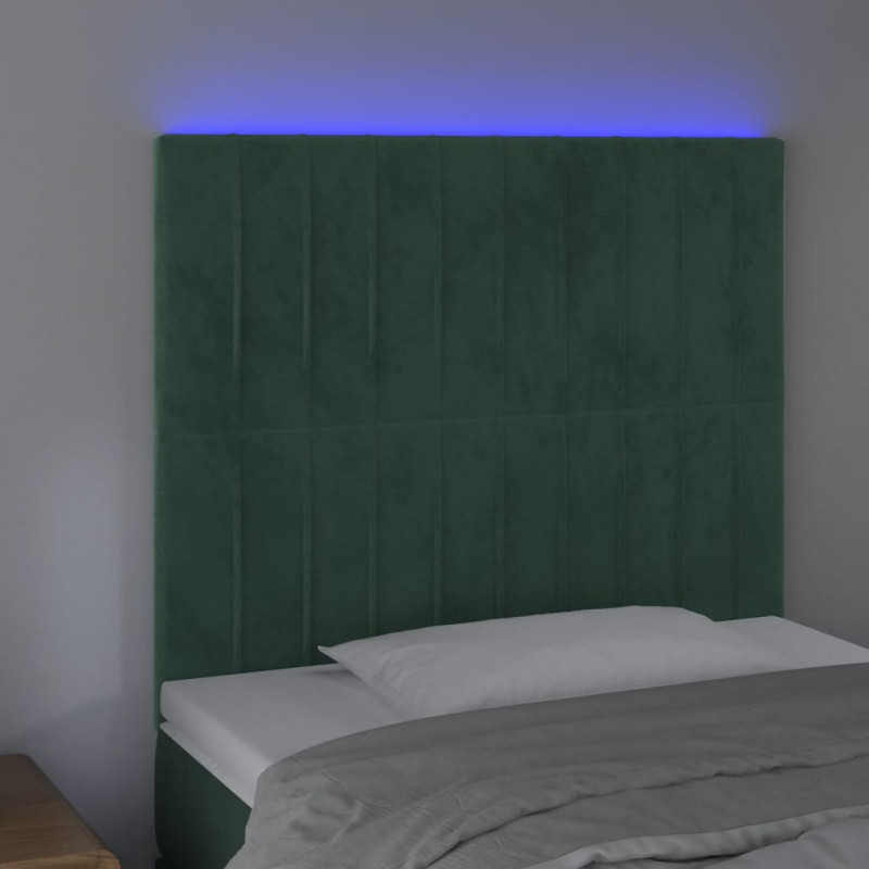 Zagłówek do łóżka z LED, ciemnozielony, 90x5x118/128cm, aksamit