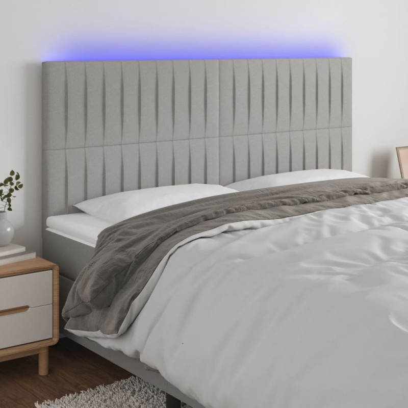 Zagłówek do łóżka z LED, jasnoszary, 200x5x118/128 cm, tkanina