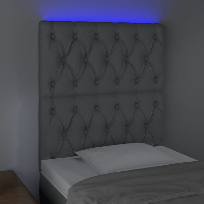 Zagłówek do łóżka z LED, jasnoszary, 80x7x118/128 cm, tkanina