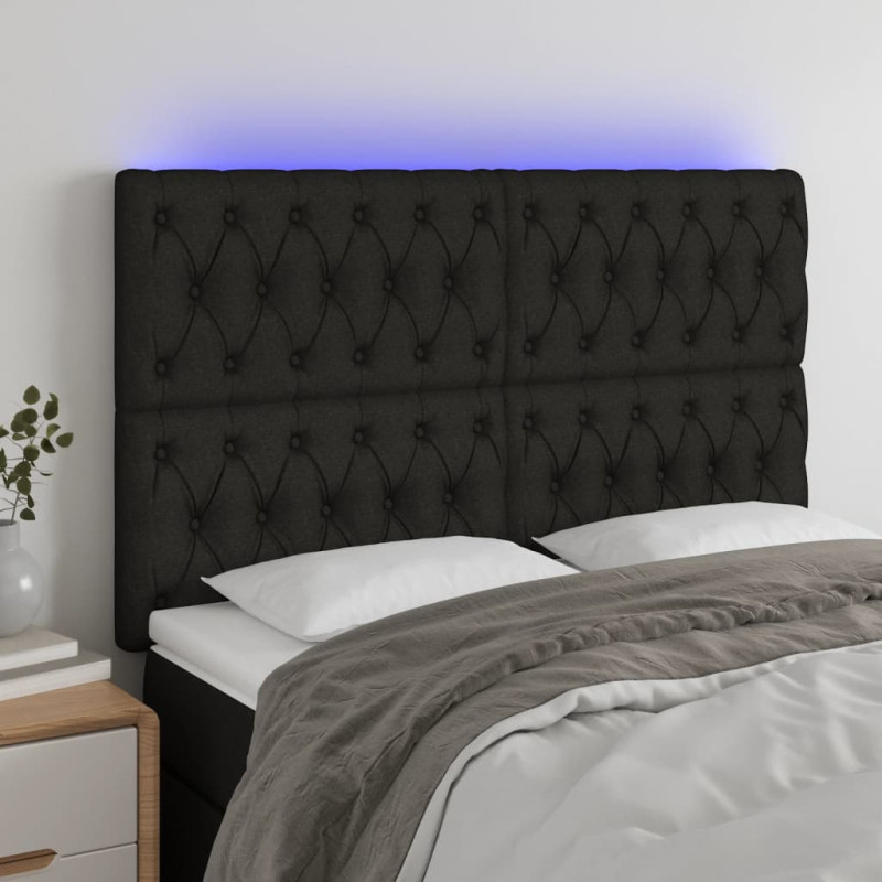 Zagłówek do łóżka z LED, czarny, 144x7x118/128 cm, tkanina