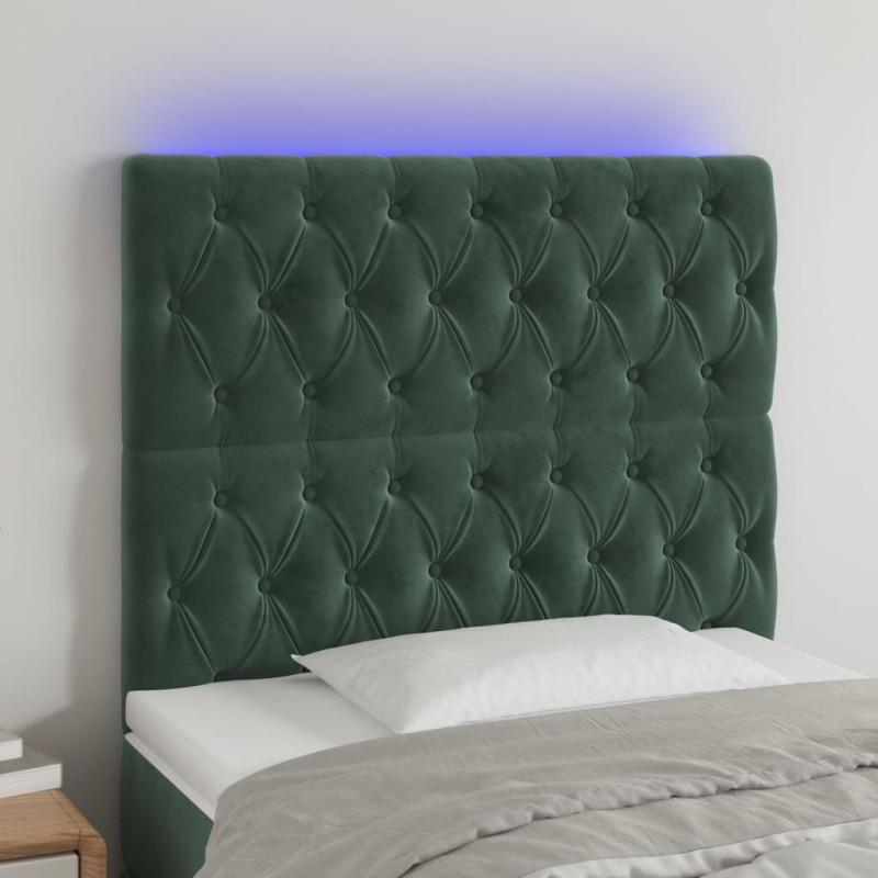 Zagłówek do łóżka z LED, ciemnozielony, 100x7x118/128 cm