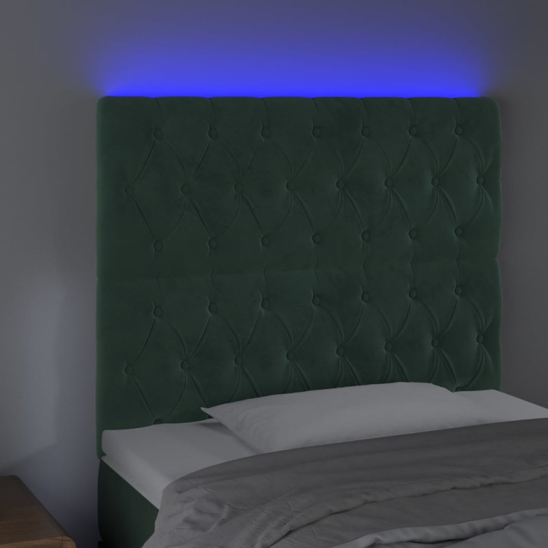 Zagłówek do łóżka z LED, ciemnozielony, 100x7x118/128 cm