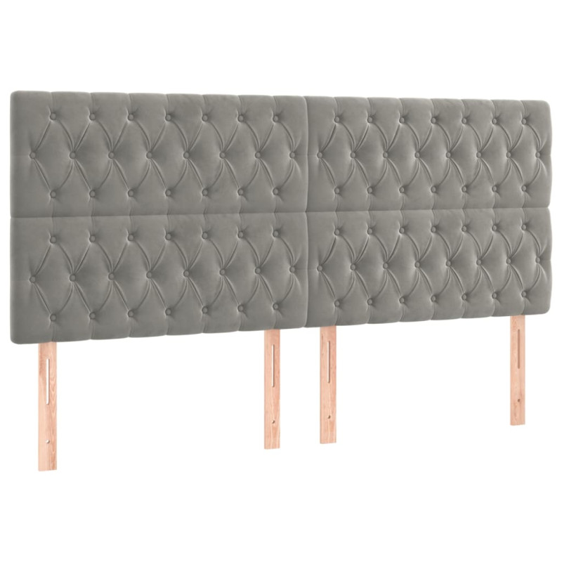 Zagłówek do łóżka z LED, jasnoszary, 200x7x118/128 cm, aksamit