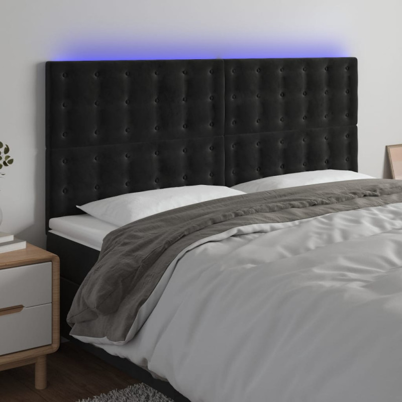 Zagłówek do łóżka z LED, czarny, 160x5x118/128 cm, aksamit