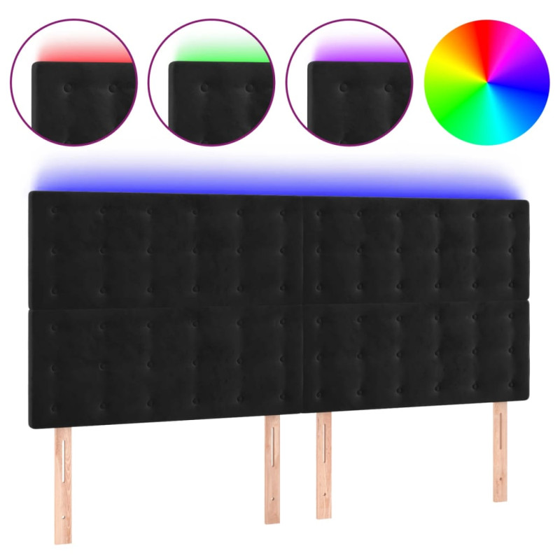 Zagłówek do łóżka z LED, czarny, 160x5x118/128 cm, aksamit