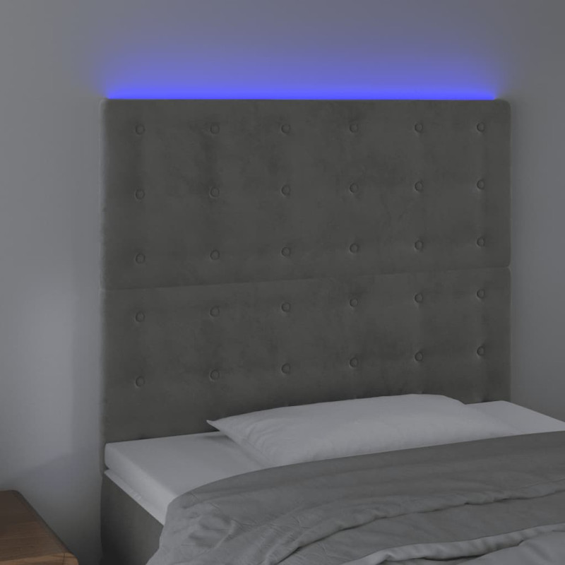 Zagłówek do łóżka z LED, jasnoszary, 100x5x118/128 cm, aksamit