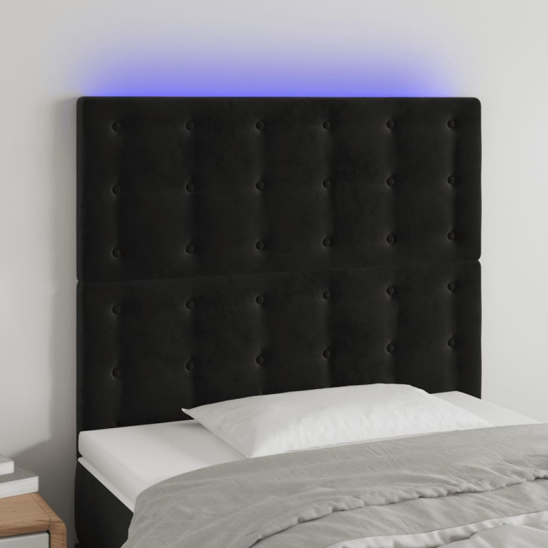 Zagłówek do łóżka z LED, czarny, 100x5x118/128 cm, aksamit