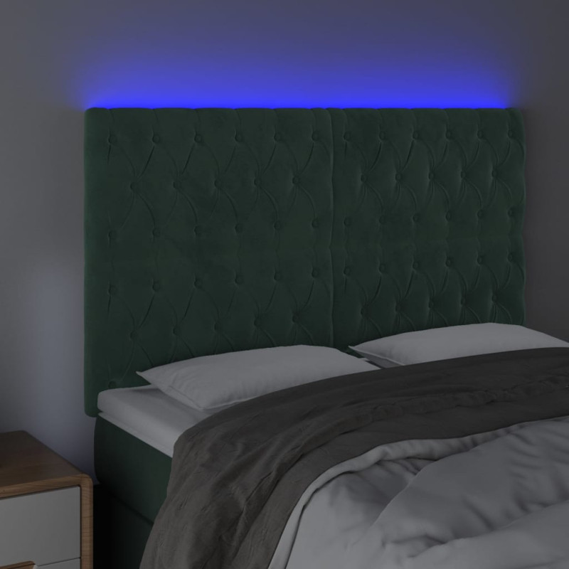Zagłówek do łóżka z LED, ciemnozielony, 144x7x118/128 cm
