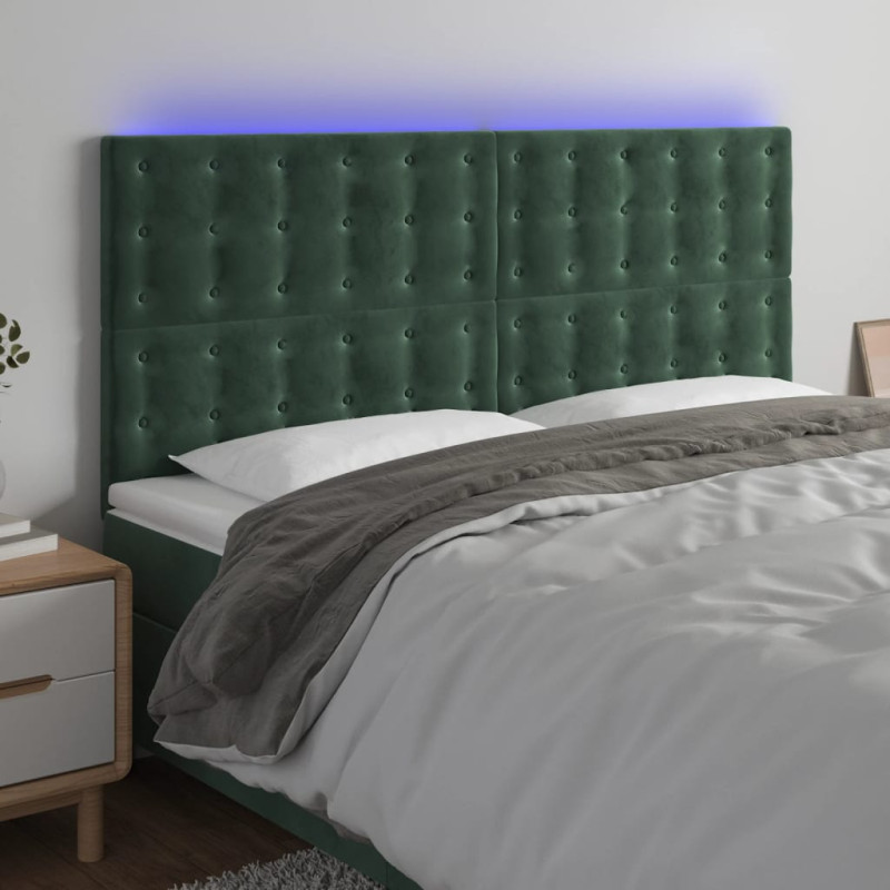 Zagłówek do łóżka z LED, ciemnozielony, 180x5x118/128 cm
