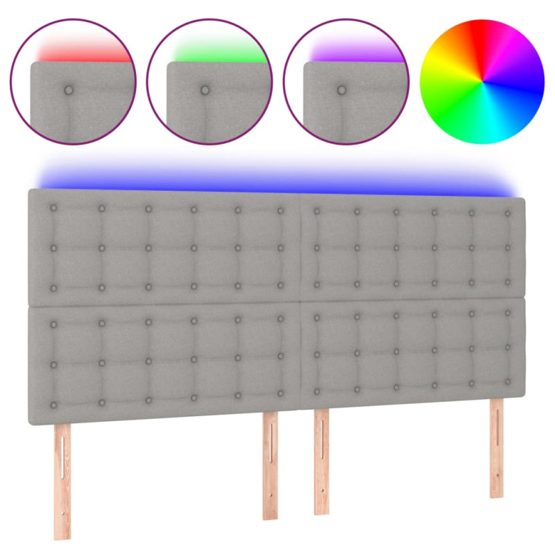 Zagłówek do łóżka z LED, jasnoszary, 180x5x118/128 cm, tkanina